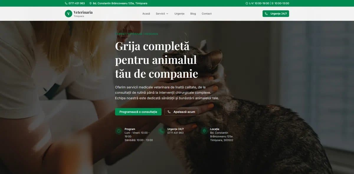 Pagina principală a site-ului Veterinaria Timișoara